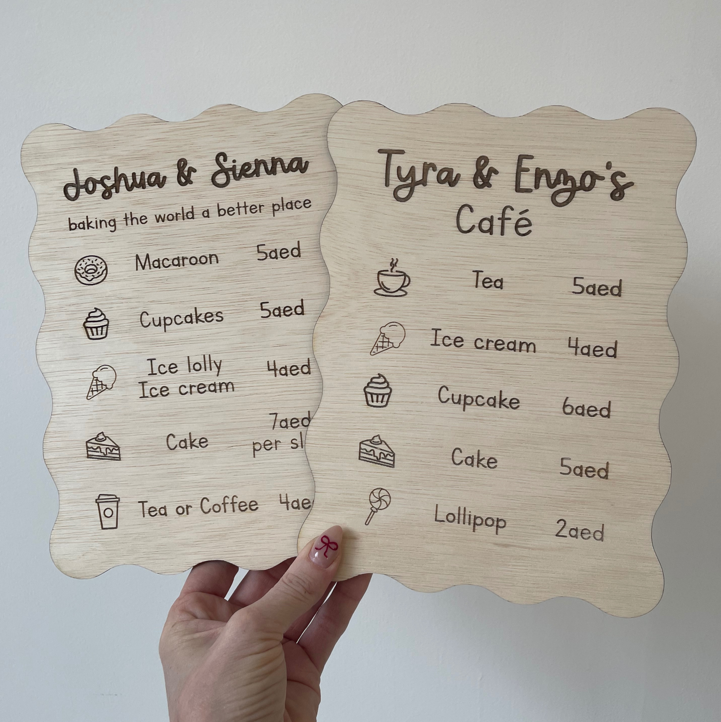 Play kitchen menu